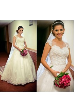 A-Line Beaded Lace Wedding Dresses Bridal Gowns 903273