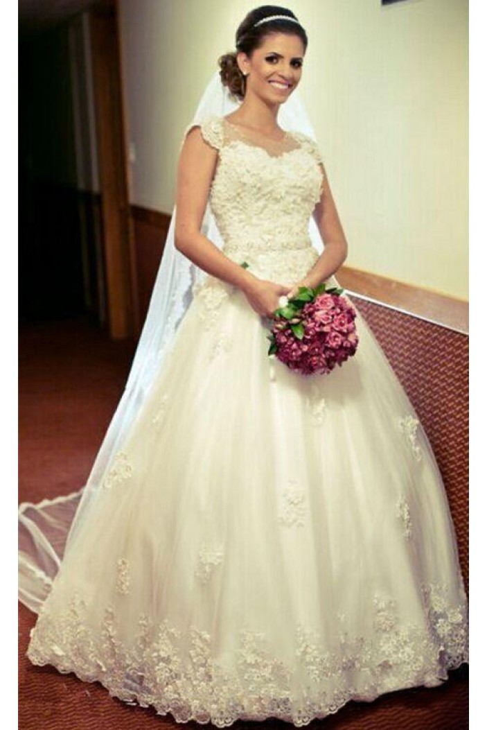 A-Line Beaded Lace Wedding Dresses Bridal Gowns 903273