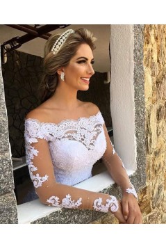 A-Line Long Sleeves Lace Wedding Dresses Bridal Gowns 903276