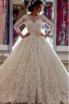 A-Line Long Sleeves Lace Wedding Dresses Bridal Gowns 903280