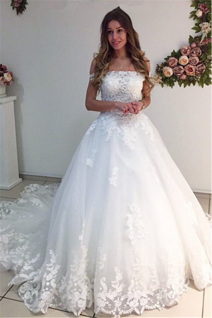 A-Line Lace Off the Shoulder Wedding Dresses Bridal Gowns 903282