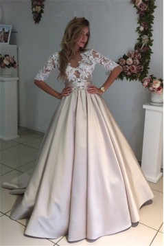 A-Line Lace and Satin Wedding Dresses Bridal Gowns 903285