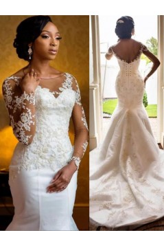 Mermaid Lace Long Sleeves Wedding Dresses Bridal Gowns 903289