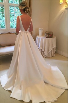 A-Line Long Satin Wedding Dresses Bridal Gowns 903305