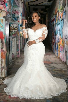 Mermaid Lace Long Sleeves Wedding Dresses Bridal Gowns 903321