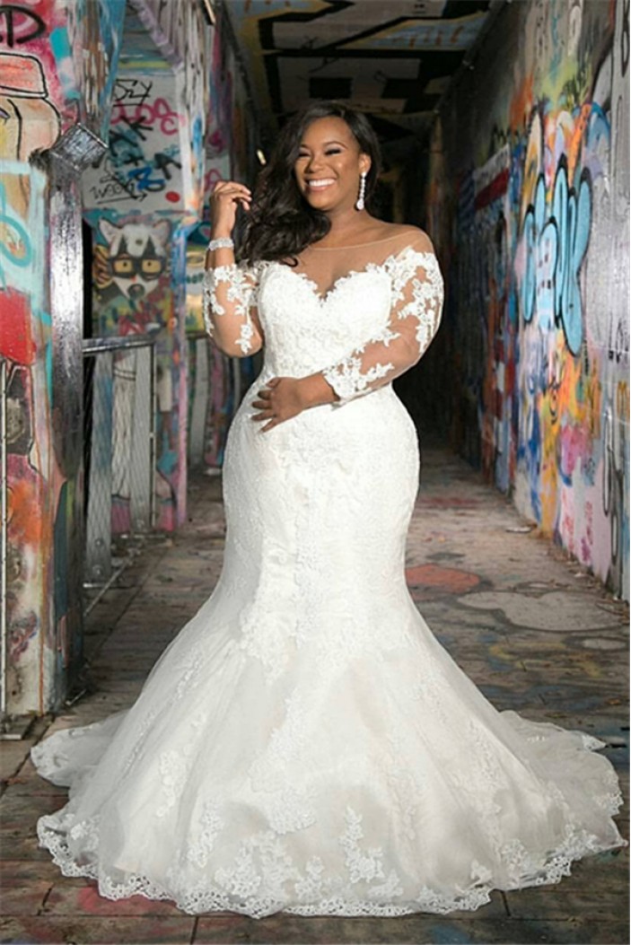 Mermaid Lace Long Sleeves Wedding Dresses Bridal Gowns 903321