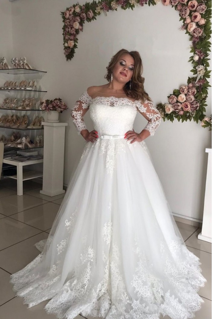 A-Line Lace Long Sleeves Wedding Dresses Bridal Gowns 903328