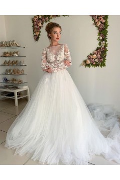 Lace and Tulle Long Sleeves Wedding Dresses Bridal Gowns 903330