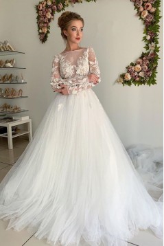 Lace and Tulle Long Sleeves Wedding Dresses Bridal Gowns 903330