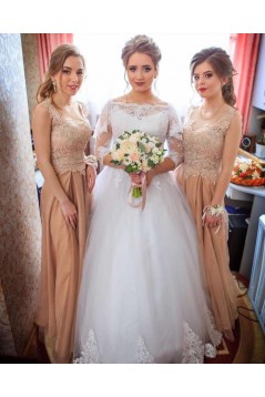 A-Line Lace and Tulle Wedding Dresses Bridal Gowns with Sleeves 903338