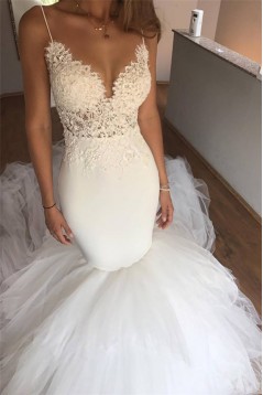 Mermaid Spaghetti Straps Lace and Tulle Wedding Dresses Bridal Gowns 903346