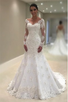 A-Line Lace Long Sleeves Wedding Dresses Bridal Gowns 903386