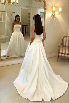 A-Line Strapless Long Satin Wedding Dresses Bridal Gowns 903387