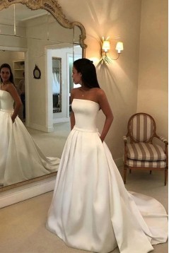 A-Line Strapless Long Satin Wedding Dresses Bridal Gowns 903387