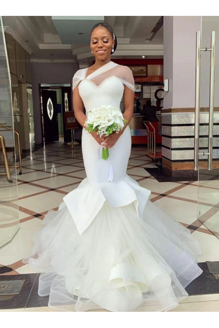 Long Mermaid Beaded Tulle Wedding Dresses Bridal Gowns 903392