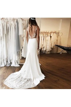 A-Line Lace V Neck Wedding Dresses Bridal Gowns 903394