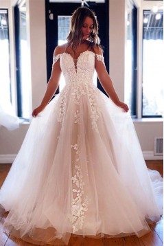 A-Line Lace Off the Shoulder Wedding Dresses Bridal Gowns 903400