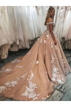 A-Line Off the Shoulder Lace and Tulle Wedding Dresses Bridal Gowns 903408