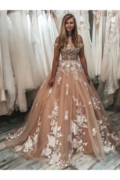 A-Line Off the Shoulder Lace and Tulle Wedding Dresses Bridal Gowns 903408