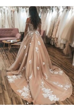 A-Line Off the Shoulder Lace and Tulle Wedding Dresses Bridal Gowns 903408