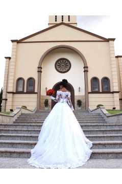 A-Line Long Lace Off the Shoulder Wedding Dresses Bridal Gowns 903411