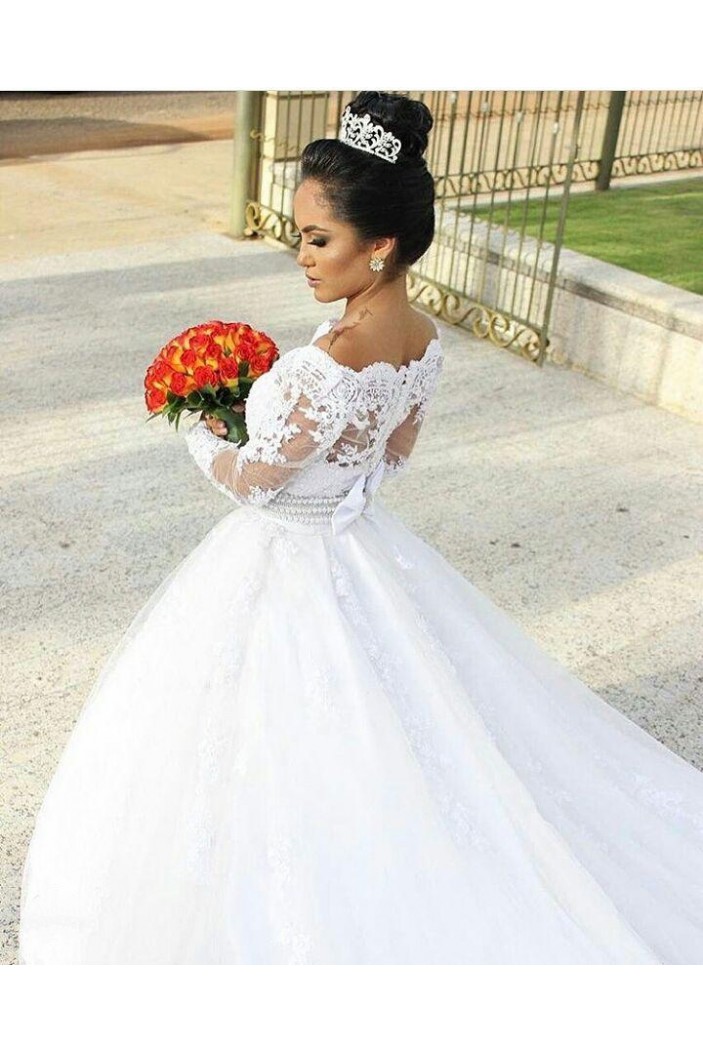 A-Line Long Lace Off the Shoulder Wedding Dresses Bridal Gowns 903411
