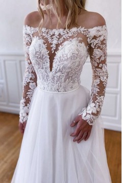 A-Line Lace and Tulle Long Sleeves Wedding Dresses Bridal Gowns 903457