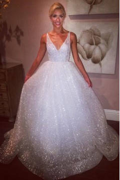 A-Line Sparkle Long Wedding Dresses Bridal Gowns 903461