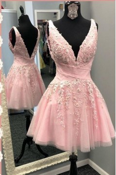 Short Pink Lace and Tulle Prom Dress Homecoming Graduation Cocktail Dresses 904016