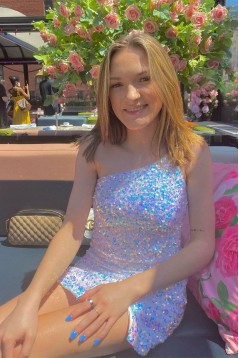 Short Sequins One Shoulder Prom Dresses Homecoming Dresses 904034