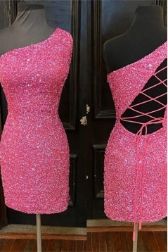 Short One Shoulder Sequins Prom Dresses Homecoming Dresses 904037