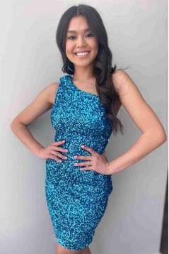 Short One Shoulder Sequins Prom Dresses Homecoming Dresses 904037