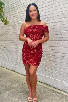 Short/Mini One Shoulder Tight Sequins Prom Dresses Homecoming Dresses 904042
