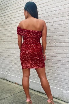 Short/Mini One Shoulder Tight Sequins Prom Dresses Homecoming Dresses 904042
