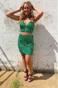 Short/Mini Blue Two Pieces Sequins Tight Prom Dresses Homecoming Dresses 904049