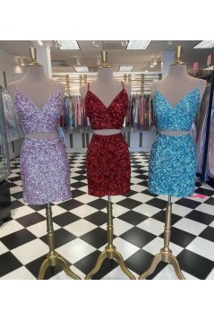 Short/Mini Blue Two Pieces Sequins Tight Prom Dresses Homecoming Dresses 904049