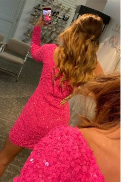 Short/Mini Sequins Prom Dresses Homecoming Dresses with One Sleeves 904052