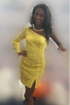 Short/Mini Sequins Prom Dresses Homecoming Dresses with One Sleeves 904052