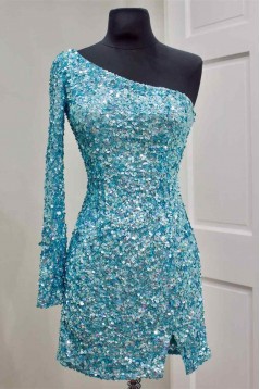 Short/Mini Sequins Prom Dresses Homecoming Dresses with One Sleeves 904052