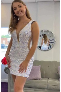 Short/Mini Sequins V Neck Prom Dresses Homecoming Dresses 904054
