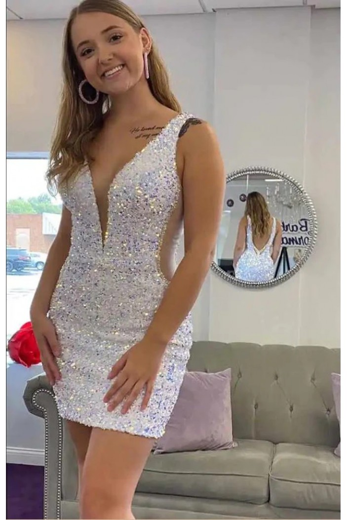 Short/Mini Sequins V Neck Prom Dresses Homecoming Dresses 904054