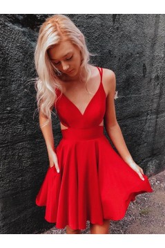 Short/Mini Red V Neck Prom Dresses Homecoming Dresses 904059