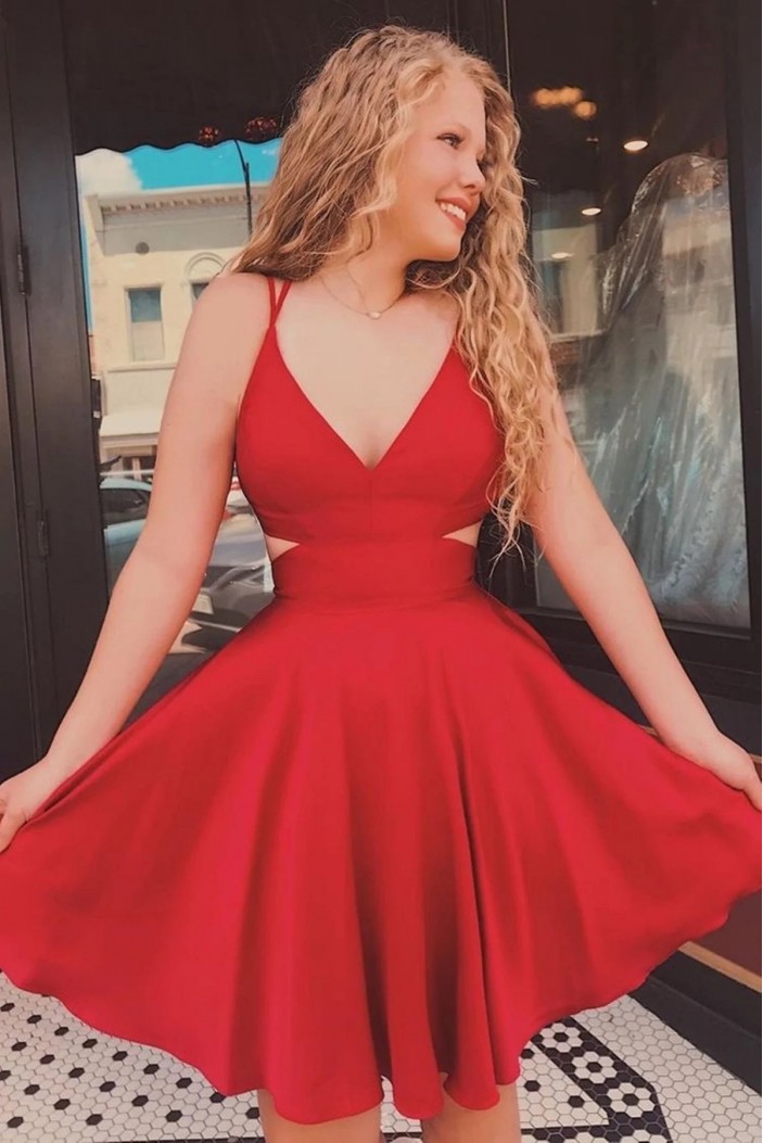 Short/Mini Red V Neck Prom Dresses Homecoming Dresses 904059