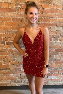 Short/Mini Sequins V Neck Tight Prom Dresses Homecoming Dresses 904061