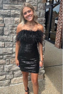 Short/Mini Black Strapless Sequins Prom Dresses Homecoming Dresses 904074