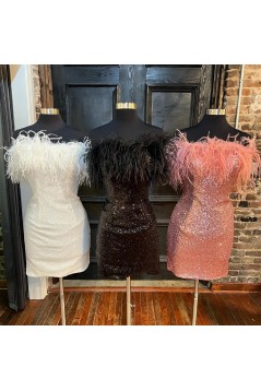 Short/Mini Black Strapless Sequins Prom Dresses Homecoming Dresses 904074