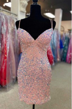 Short/Mini Blue V Neck Sequins Prom Dresses Homecoming Dresses 904076