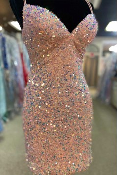 Short/Mini Blue V Neck Sequins Prom Dresses Homecoming Dresses 904076