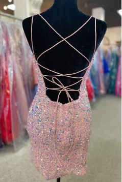 Short/Mini Blue V Neck Sequins Prom Dresses Homecoming Dresses 904076
