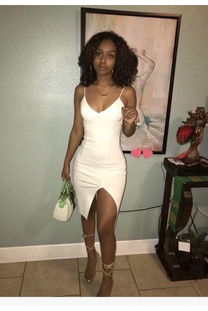 Short Spaghetti Straps V Neck Prom Dresses Homecoming Dresses 904085